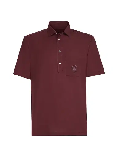 Brunello Cucinelli Men's Virgin Wool Poplin Polo Shirt | Thumbnail 1