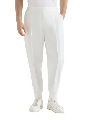 Brunello Cucinelli Men's Nylon Trousers with Tabbed Waistband, Crête Detail - White | Thumbnail 2