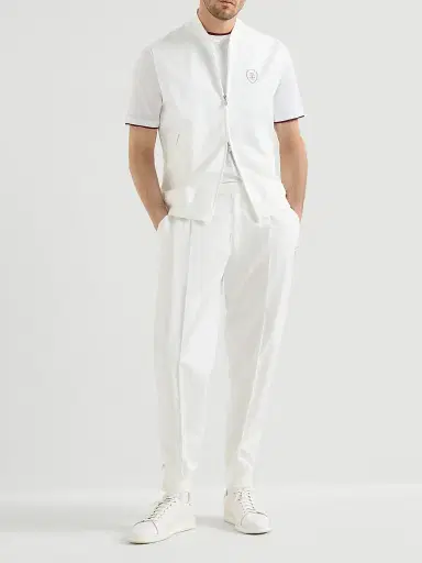 Brunello Cucinelli Men's Nylon Trousers with Tabbed Waistband, Crête Detail - White | Thumbnail 6