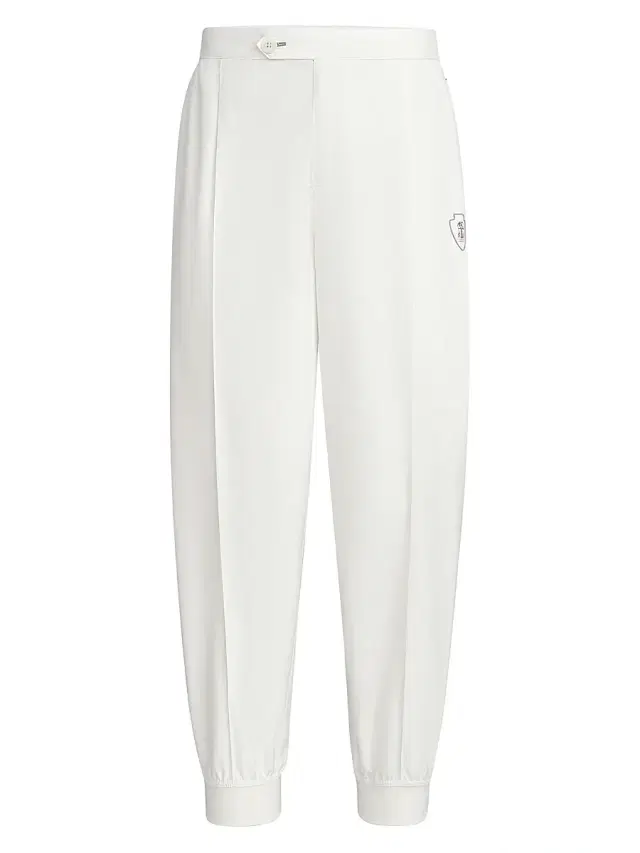 Brunello Cucinelli Men's Nylon Trousers with Tabbed Waistband, Crête Detail - White