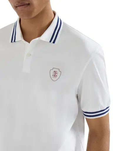 Brunello Cucinelli Men's Cotton Jersey Polo Shirt with Striped Collar - Panama | Thumbnail 4