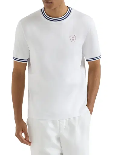 Brunello Cucinelli Men's Cotton Jersey Crew-Neck T Shirt with Logo - White - Size XS | Thumbnail 2 Brunello Cucinelli Men's Cotton Jersey Crew-Neck T Shirt with Logo - White - Size XS | Thumbnail 2