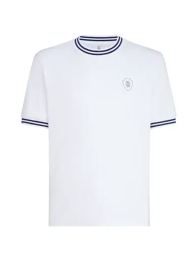 Brunello Cucinelli Men's Cotton Jersey Crew-Neck T Shirt with Logo - White - Size XS | Thumbnail 1 Brunello Cucinelli Men's Cotton Jersey Crew-Neck T Shirt with Logo - White - Size XS | Thumbnail 1