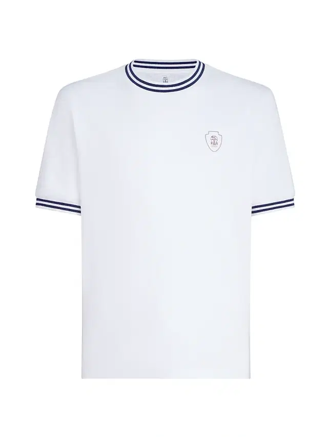 Brunello Cucinelli Men's Cotton Jersey Crew-Neck T Shirt with Logo - White