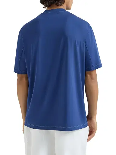 Brunello Cucinelli Men's Comfort Nylon Crew-Neck T-Shirt with Logo - Avio Blue - Size XXXXL | Thumbnail 3