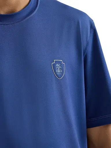 Brunello Cucinelli Men's Comfort Nylon Crew-Neck T-Shirt with Logo - Avio Blue - Size XXXXL | Thumbnail 4