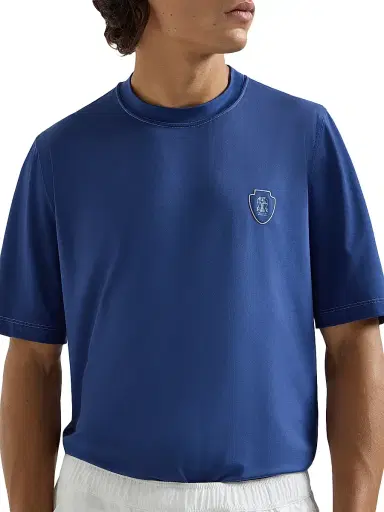 Brunello Cucinelli Men's Comfort Nylon Crew-Neck T-Shirt with Logo - Avio Blue - Size XXXXL | Thumbnail 5