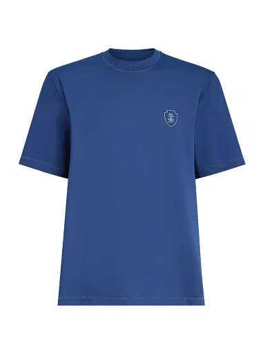 Brunello Cucinelli Men's Comfort Nylon Crew-Neck T-Shirt with Logo - Avio Blue - Size XXXXL | Thumbnail 1