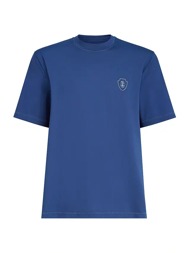 Brunello Cucinelli Men's Comfort Nylon Crew-Neck T-Shirt with Logo - Avio Blue