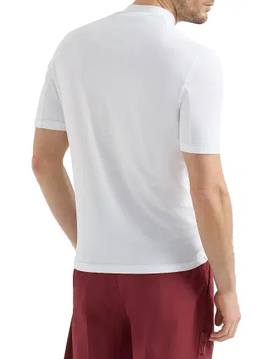 Brunello Cucinelli Men's Techno Piqué Mock Neck T-Shirt with Logo - White - Size XS | Thumbnail 3