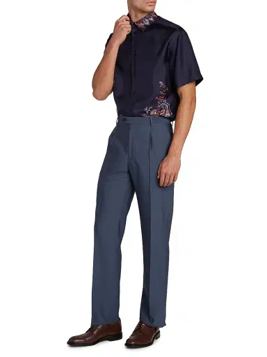 Etro Men's Silk Paisley Short-Sleeve Shirt | Thumbnail 2 Etro Men's Silk Paisley Short-Sleeve Shirt | Thumbnail 2