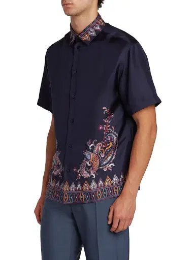 Etro Men's Silk Paisley Short-Sleeve Shirt | Thumbnail 4 Etro Men's Silk Paisley Short-Sleeve Shirt | Thumbnail 4