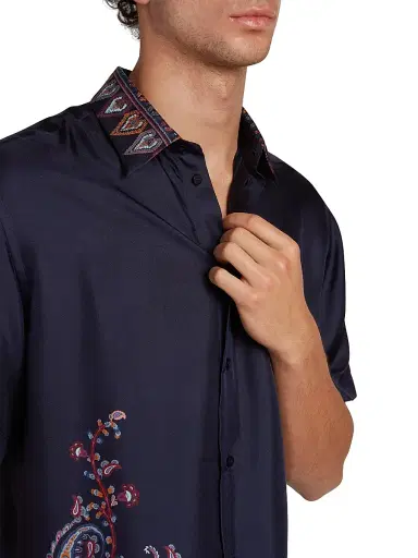 Etro Men's Silk Paisley Short-Sleeve Shirt | Thumbnail 6 Etro Men's Silk Paisley Short-Sleeve Shirt | Thumbnail 6