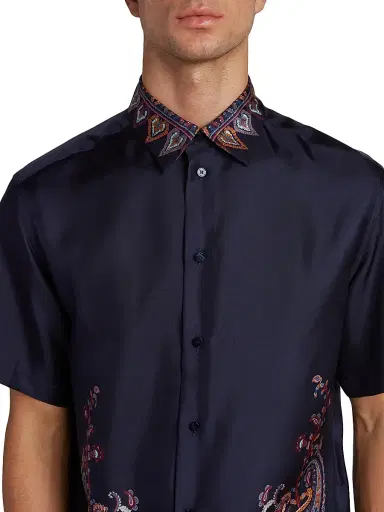 Etro Men's Silk Paisley Short-Sleeve Shirt | Thumbnail 7 Etro Men's Silk Paisley Short-Sleeve Shirt | Thumbnail 7