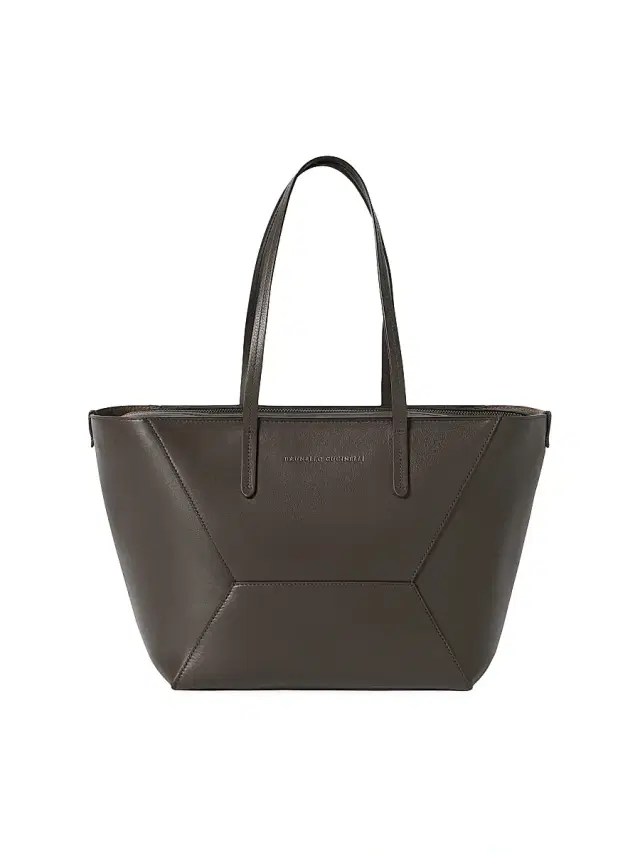 Brunello Cucinelli Women's Duo  Bag Totes in Calfskin with Monili - Dark Mahogany