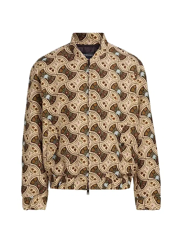 Men's Floral Jacquard Bomber Jacket - Flowers Jacquard