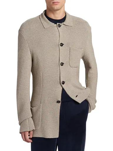 Giorgio Armani Men's Cotton-Blend Patch Pocket Soft Blazer - Silver Lining - Size 46 | Thumbnail 3