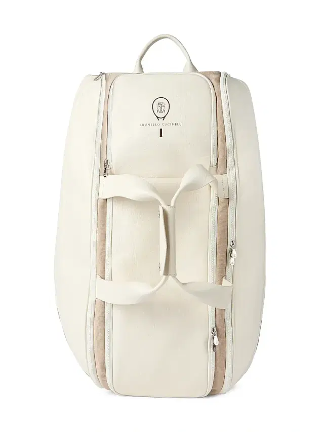 Brunello Cucinelli Men's Grained Leather Tennis Bag - Chalk