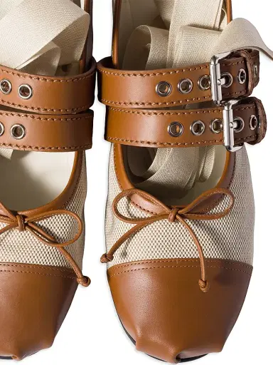 Miu Miu Women's Canvas and Leather Ballerinas - Beige Khaki - Size 7.5 | Thumbnail 2 Miu Miu Women's Canvas and Leather Ballerinas - Beige Khaki - Size 7.5 | Thumbnail 2