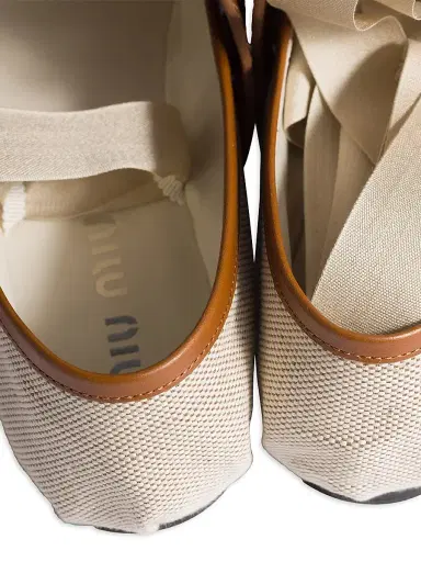 Miu Miu Women's Canvas and Leather Ballerinas - Beige Khaki - Size 7.5 | Thumbnail 3 Miu Miu Women's Canvas and Leather Ballerinas - Beige Khaki - Size 7.5 | Thumbnail 3