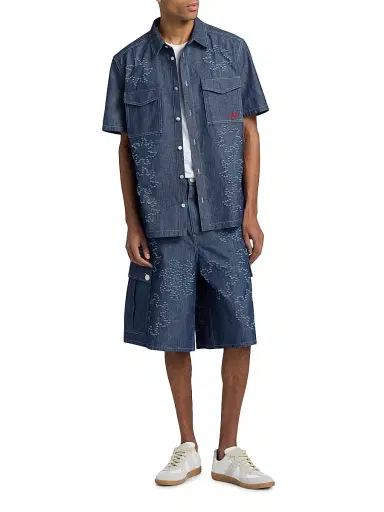 Marni Men's Frayed Denim Low-Rise Wide-Leg Shorts - Orion Blue - Size 30 | Thumbnail 2 Marni Men's Frayed Denim Low-Rise Wide-Leg Shorts - Orion Blue - Size 30 | Thumbnail 2