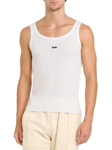 Rhude Men's Logo Rib-Knit Tank - White Black | Thumbnail 3