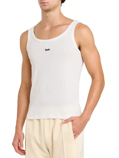 Rhude Men's Logo Rib-Knit Tank - White Black | Thumbnail 4