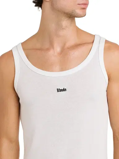 Rhude Men's Logo Rib-Knit Tank - White Black | Thumbnail 6