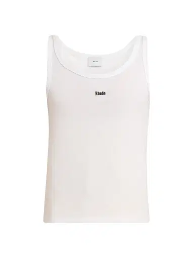 Rhude Men's Logo Rib-Knit Tank - White Black | Thumbnail 1