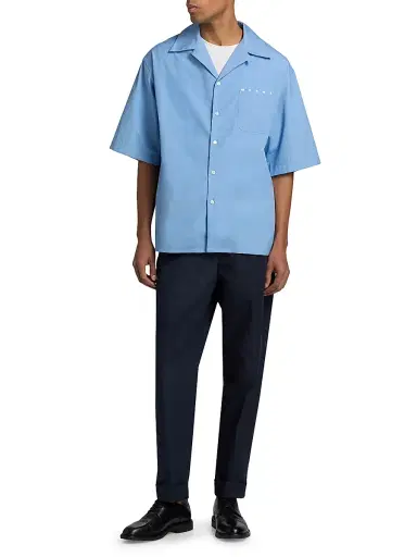 Marni Men's Cotton Poplin Bowling Shirt - Sky - Size 44 | Thumbnail 2 Marni Men's Cotton Poplin Bowling Shirt - Sky - Size 44 | Thumbnail 2