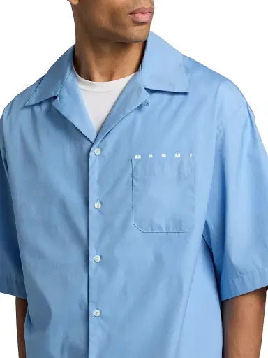 Marni Men's Cotton Poplin Bowling Shirt - Sky - Size 44 | Thumbnail 6 Marni Men's Cotton Poplin Bowling Shirt - Sky - Size 44 | Thumbnail 6