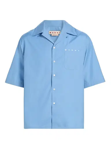 Marni Men's Cotton Poplin Bowling Shirt - Sky - Size 44 | Thumbnail 1 Marni Men's Cotton Poplin Bowling Shirt - Sky - Size 44 | Thumbnail 1