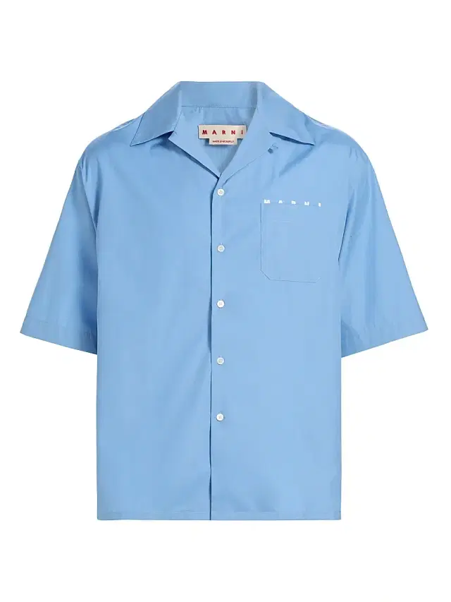 Men's Cotton Poplin Bowling Shirt - Sky