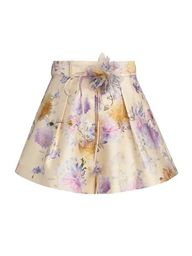 Zimmermann Women's Luna Floral Silk-Cotton Tuck Shorts - Cream Dahlia