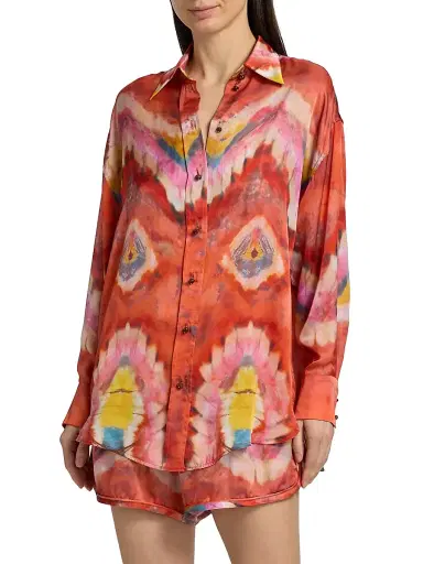 Zimmermann Women's Alchemy Tie-Dye Silk Satin Shirt | Thumbnail 3