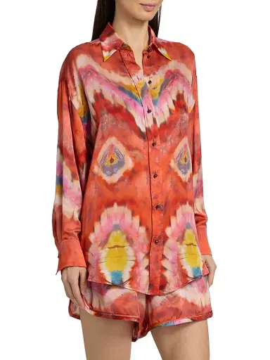 Zimmermann Women's Alchemy Tie-Dye Silk Satin Shirt | Thumbnail 4
