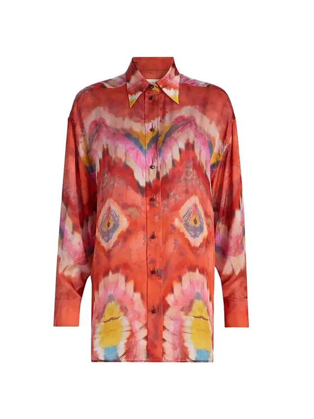 Zimmermann Women's Alchemy Tie-Dye Silk Satin Shirt - Ruby Tie Dye