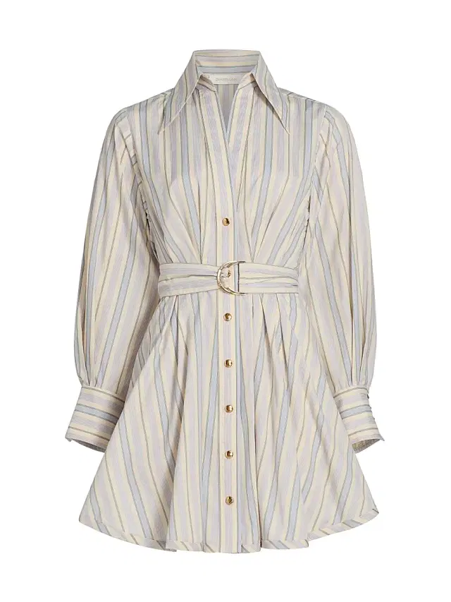 Zimmermann Women's Striped Tuck Mini-Shirtdress - Blue Green Stripe