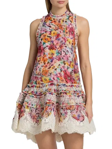 Zimmermann Women's Luna Floral Silk-Linen Shirred Lantern Dress | Thumbnail 3 Zimmermann Women's Luna Floral Silk-Linen Shirred Lantern Dress | Thumbnail 3