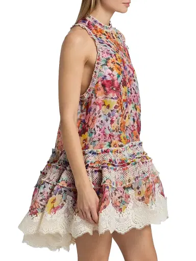 Zimmermann Women's Luna Floral Silk-Linen Shirred Lantern Dress | Thumbnail 4 Zimmermann Women's Luna Floral Silk-Linen Shirred Lantern Dress | Thumbnail 4