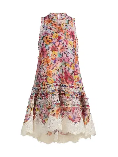 Zimmermann Women's Luna Floral Silk-Linen Shirred Lantern Dress | Thumbnail 1 Zimmermann Women's Luna Floral Silk-Linen Shirred Lantern Dress | Thumbnail 1