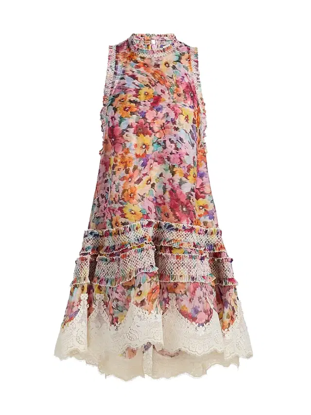 Zimmermann Women's Luna Floral Silk-Linen Shirred Lantern Dress - Multi Floral