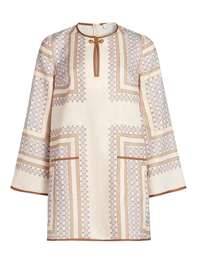 Zimmermann Women's Tunic Linen Minidress - Cream Navy Geo
