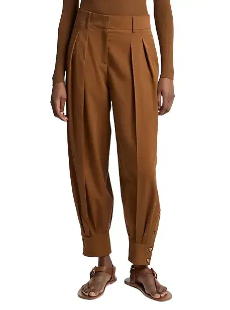 Silk Gabardine Cuffed Carrot Trousers