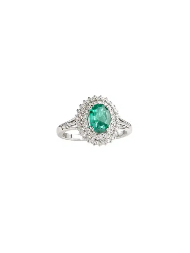 Wish Fine Jewelry 1.71ct Diamond Emerald 18K Gold Halo Ring