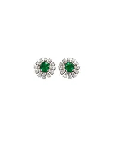 Wish Fine Jewelry 2.12ct Diamond Emerald 18K Gold Halo Earrings | Thumbnail 1 Wish Fine Jewelry 2.12ct Diamond Emerald 18K Gold Halo Earrings | Thumbnail 1