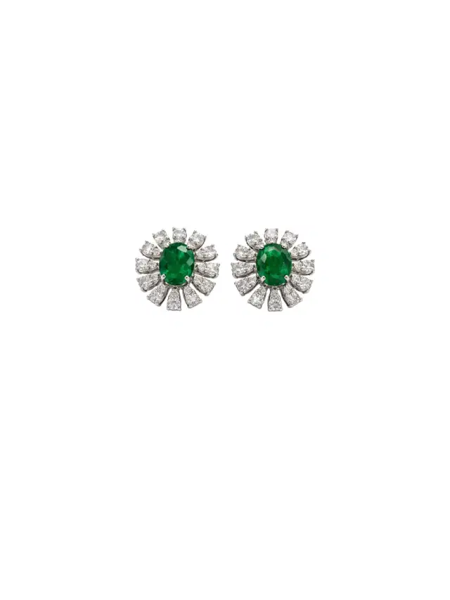 Wish Fine Jewelry 2.12ct Diamond Emerald 18K Gold Halo Earrings