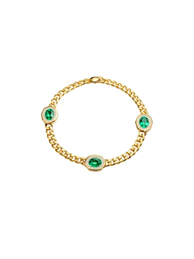 Wish Fine Jewelry 2.24ct Emerald Diamond 14K Gold Stationed Chain Bracelet