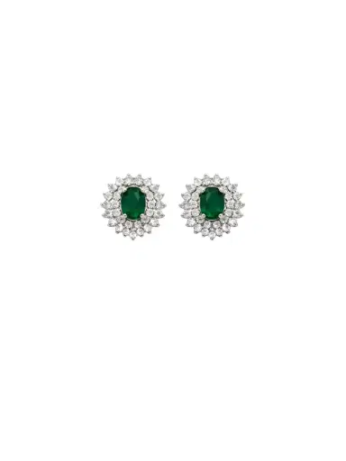 Wish Fine Jewelry 2.38ct Diamond Emerald 18K Gold Double Halo Earrings | Thumbnail 1 Wish Fine Jewelry 2.38ct Diamond Emerald 18K Gold Double Halo Earrings | Thumbnail 1