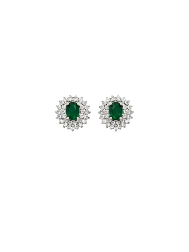 Wish Fine Jewelry 2.38ct Diamond Emerald 18K Gold Double Halo Earrings